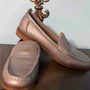 Sperry Metallic Silver Leather Penny Loafers
